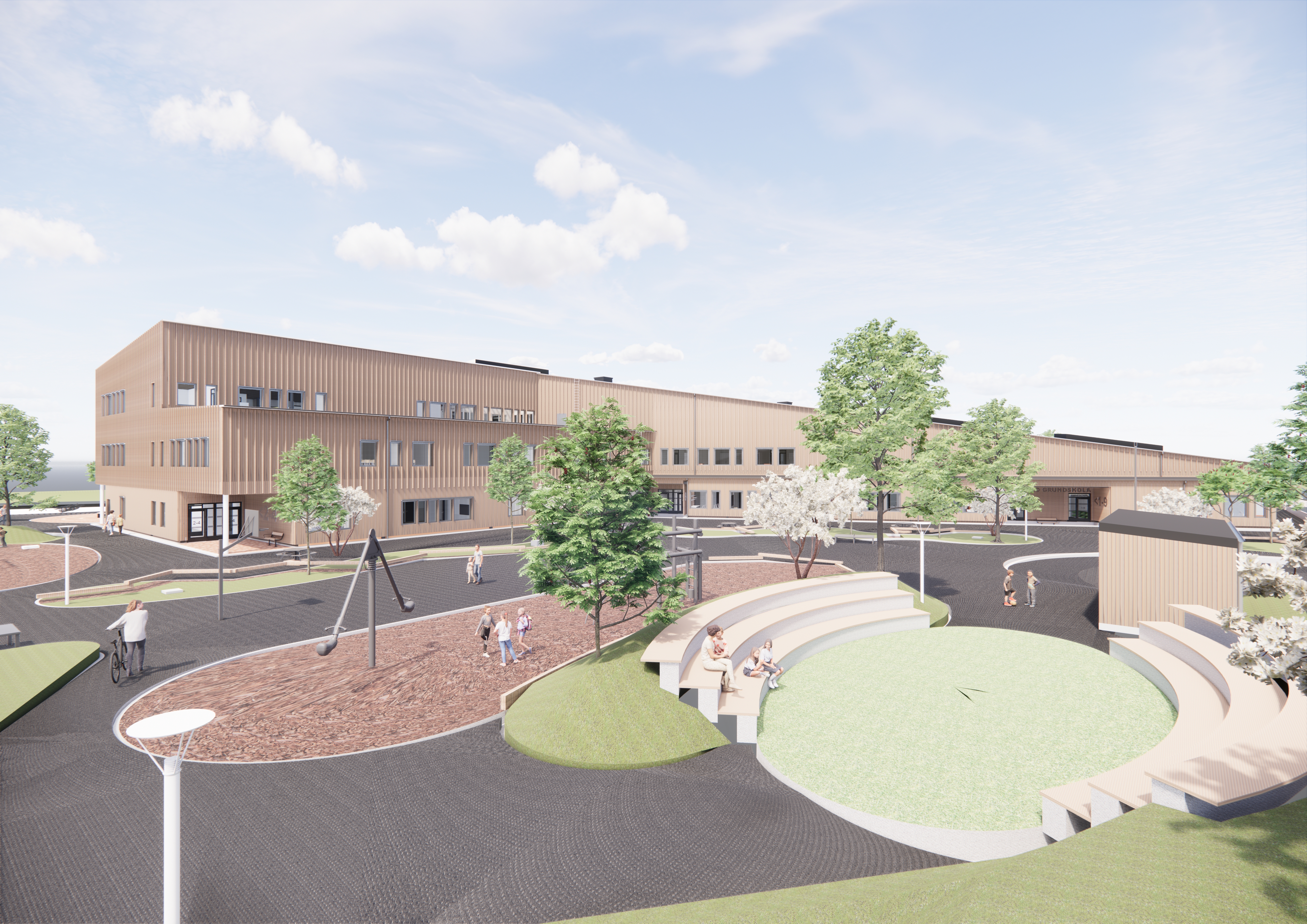 Skiss över Junkaremålsskolans nya byggnad, som ska stå klar till höstterminen 2024. 