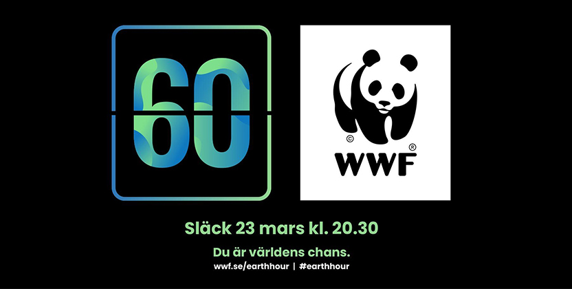 Bild på WWFs logga och texten "släck 23 mars 20:30 och du är världens chans"